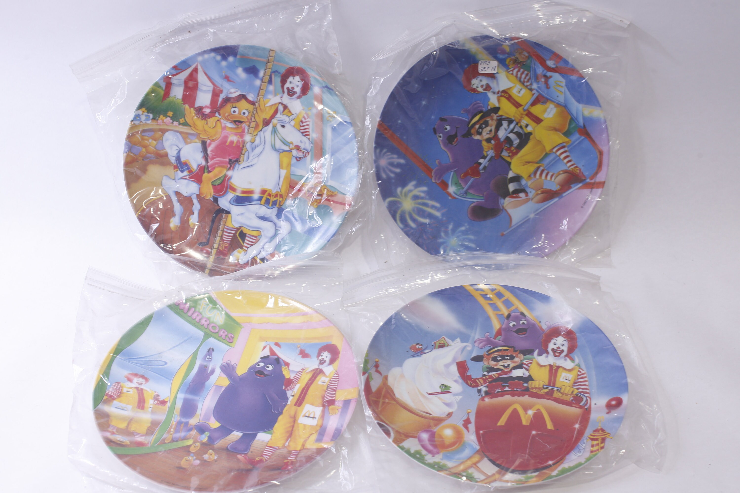 Mcdonald's Plates, Set of 4, Ronald Mcdonald, 1993, Birthday