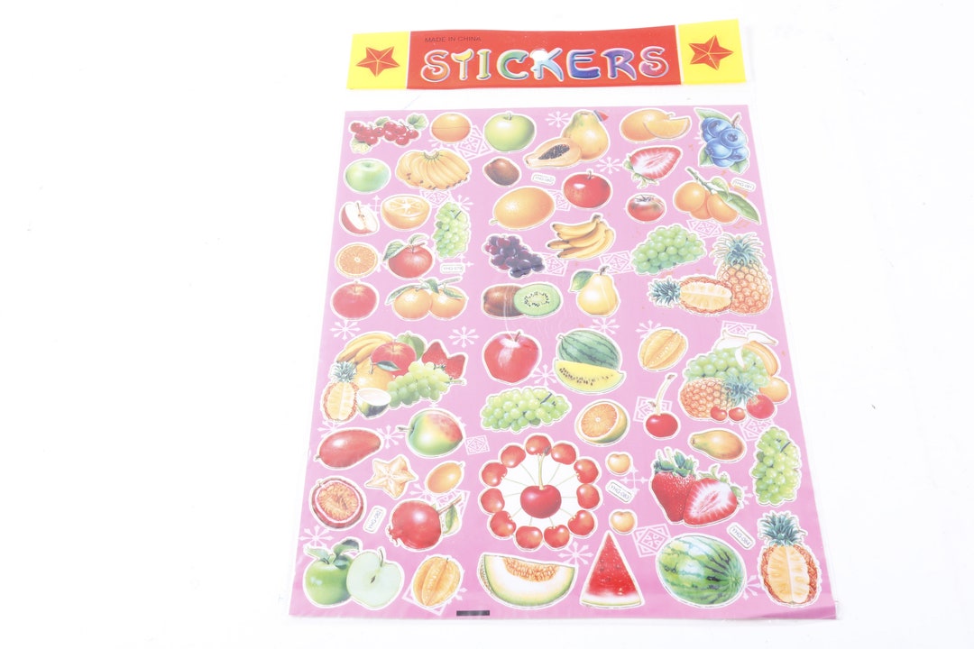 Colorful Shiny Fruits Stickers Sheet Set Cherry Strawberry Apple Banana ...
