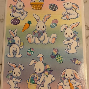 Pâques, Lapin, Œufs, Panier, Papillon, Printemps, Vacances, Feuille d’autocollants, Poinçon, Artisanat, Décor, Fabrication de cartes, vintage, ~ 20-01-1177