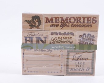 Memories Life Treasures Family Gathering Fabulous Fun Day - Stamp Set Wooden Rubber Message Stamps - Vintage - Card Making ~ M-19-08