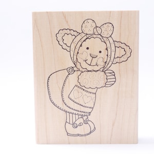 Schattig, Lam, Schaap, Naar rechts gedraaid, Gekleed, Vrouw, Dier, Berichtenstempel, Houten, Rubber, Stempel, Vintage, Kaart maken, ~ M-07-02