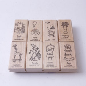 Cumpleaños, Deseos, Fiestas, Amigos, Para bebé, Gracias, Juego de sellos, Madera, Caucho, Sellos con mensajes, Vintage, Fabricación de tarjetas, ~ 20-33-293