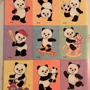 Panda, Niño, Niño, Animal, Juguetón, Deportes, Actividades, Niños, Hoja de pegatinas, GGI, Manualidades, Decoración, Fabricación de tarjetas, Vintage, ~ 20-01-936