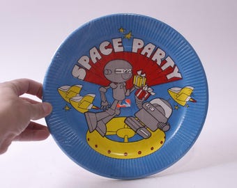 Space Party, Dinner Plates, Set of 8, Plastic Coated, American Greetings, ~ 250709-WH 426