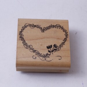 Corazón floral, Dos flores, Amor, Romance, Día de San Valentín, Marco, Sello con mensaje, Madera, Goma, Sello, Vintage, Creación de tarjetas, ~ 20-31-1078