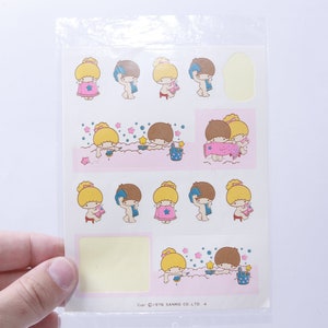 Sanrio, Kiki & Lala, Bathing, USED, Sticker Sheet, 1970s, Cartoon Characters, Pictures, Children, Vintage, Collection ~ 20-02-43 AA