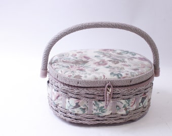 Azar, Sewing Basket with Top Handle, Woven, Wicker, Tapestry, Craft, Organization, ~ 240326-WH M-15-07