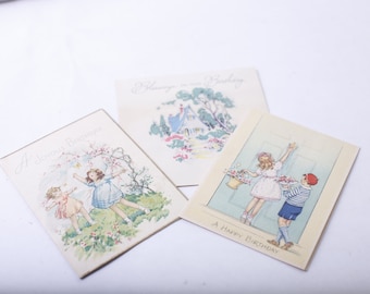 Adorable Children Scenes, Happy Birthday, Greeting Cards, Set of 3, Used, Retro, Gifting, Framing, Craft Project, ~ 240128-WH 804