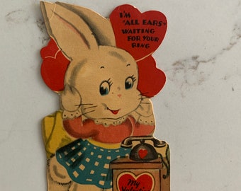 20s, Valentine, Waiting For Ring, Bunny, Greeting Card, Shaped,  Antique, Paper, Stationery, Vintage, WRITINGS,~221118-EB-25245 483