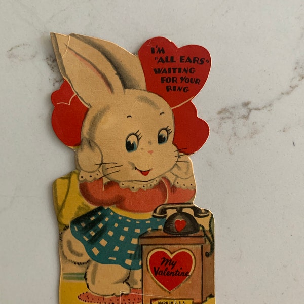 20s, Valentine, Waiting For Ring, Bunny, Greeting Card, Shaped,  Antique, Paper, Stationery, Vintage, WRITINGS,~221118-EB-25245 483