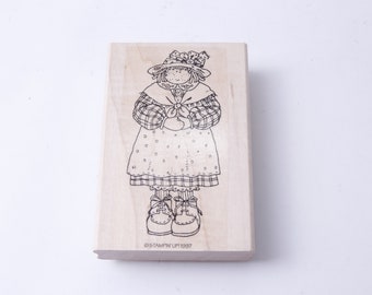 Boneca, menina, vestida, estilo country, carimbo, borracha, carimbo, férias, confecção de cartões, artesanato infantil, hobby, papelaria, vintage, ~20-10-338