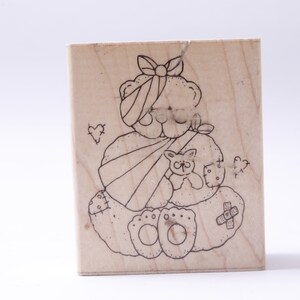 Ours en peluche, Maladie, Maladie, Santé, Se rétablir, Conception TRL, Timbre message, Bois, Caoutchouc, Tampon, vintage, Fabrication de cartes, ~ M-05-01