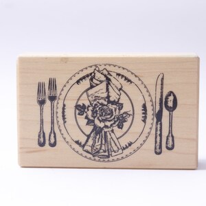 Dîner, Service, Fleurs, Serviette, Mariage, Fête, Célébration, PSX, Timbre de message, Bois, Caoutchouc, Timbre, vintage, Fabrication de cartes, ~ M-05-01