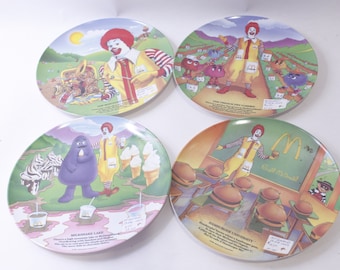 McDonald&#39;s Plates, Set of 4, Ronald McDonald, 1989, Birthday, Party, Dining, Serving, Memorabilia, ~ 240520-SHC SHC-037 SHC-62 61 63