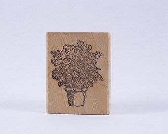 Bloempot, Plant, Bloemen, Natuur - Boodschap Stempel - Houten, Rubber, Stempel - Vintage - Kaart maken ~ 20-01-133