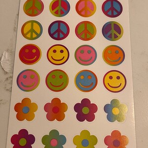 Simbolo di pace, Sorriso, Viso, Arcobaleno, Amicizia, Foglio di adesivi, AGC, Artigianato, Arredamento, Creazione di carte, Vintage, ~ 20-01-939