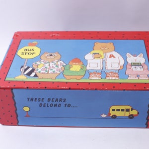 Animaux rigolos à un arrêt de bus, boîte en carton, boîte à crayons, crayons, stylos, rangement de jouets, chambre d'enfants, organisation de bureau, vintage, ~ 240218-WH 177