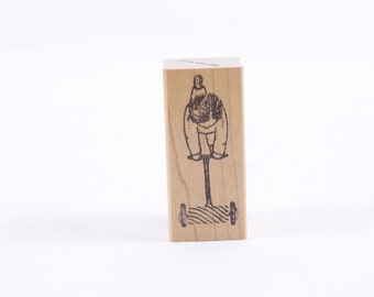 Grasmaaier werf lopend persoon Tuinwerk - berichtstempel - houten rubberen stempel - vintage - kaarten maken ~ 133
