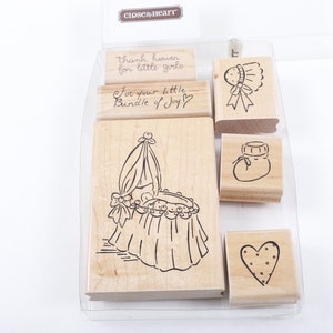 Baby Geburt Baby Shower Krippenherz herznah - Stempel Set Holzstempel - Vintage - Kartenherstellung ~ 20-18-622