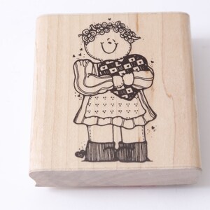 女の子、人形、ハート、愛、木製、ゴム、ドット、メッセージスタンプ、3.5 インチ、カード作成、キッズクラフト、趣味、文房具、ヴィンテージ、~20-17-577
