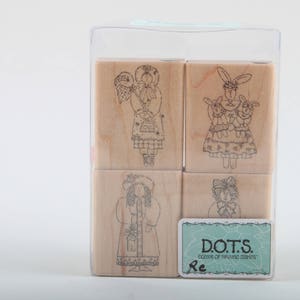 かわいいヴィンテージスタンプ、女の子、ウサギ、ドレス、リボン、愛らしい、ヴィンテージスタンプセット、箱入り、ドット、かわいい、スクラップブッキング ~ 41