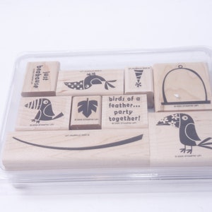 Just Beakause, Estampado de dos pasos, Pájaros, Jaula, Floral, Fiesta, Juego de sellos, Madera, Caucho, Sellos de mensaje, Vintage, Fabricación de tarjetas, ~ 20-01-08