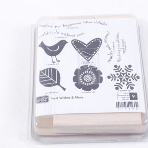 Meilleurs voeux et plus coeur, oiseau d'amour flocon de neige bonheur Stampin Up - Set d'estampes en bois en caoutchouc - vintage - fabrication de cartes ~ 262
