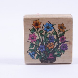 Fiori, Cestino, Piante, Bouquet, Amore, Saluti - Timbro con messaggio - Legno, Gomma, Timbro - Vintage - Creazione di biglietti ~ 104
