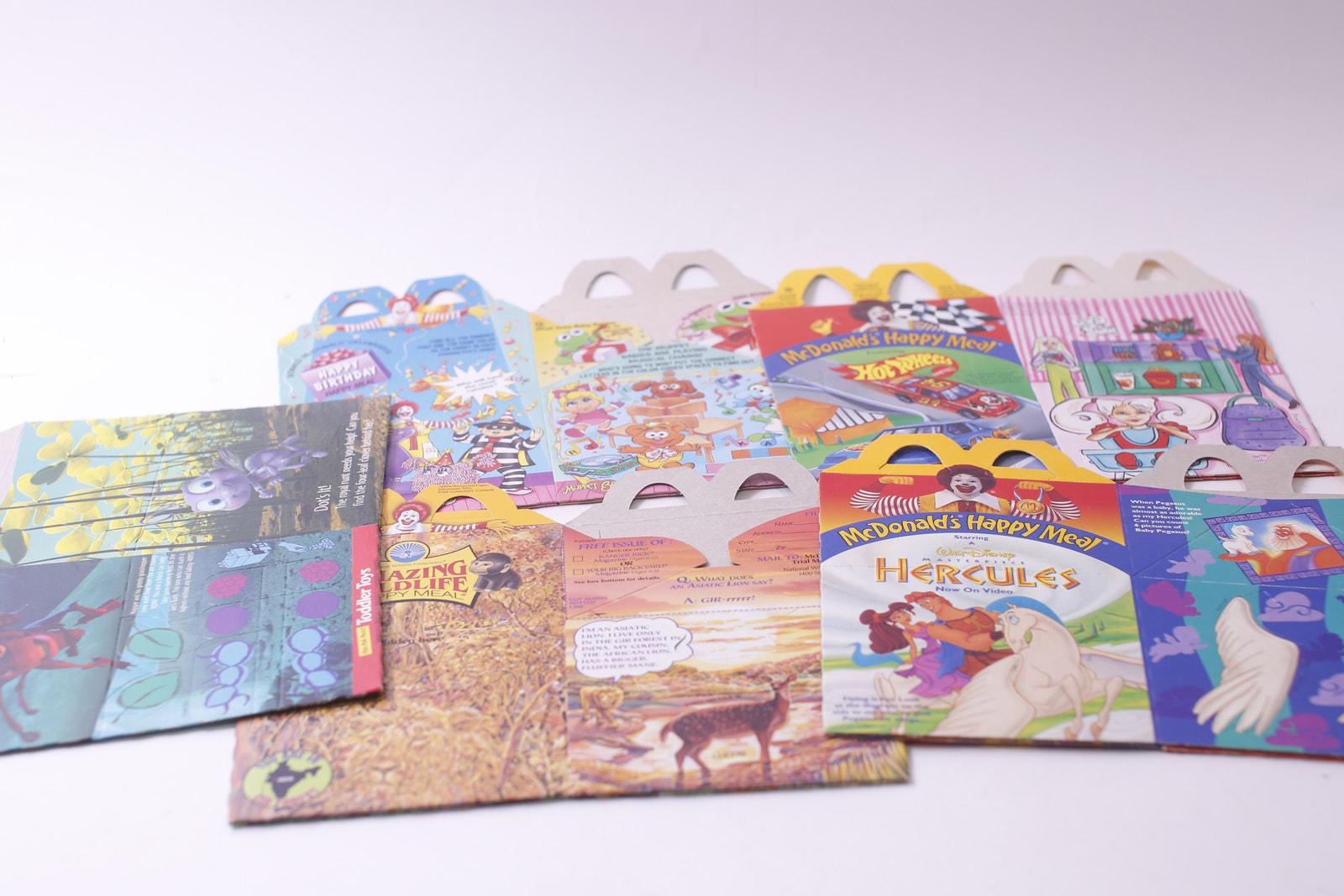 McDonald's, Happy Meal, Unused Boxes, Hercules, Hot Wheels, Wildlife, Party, Food Containers, ~ 250627-SHC SHC-034