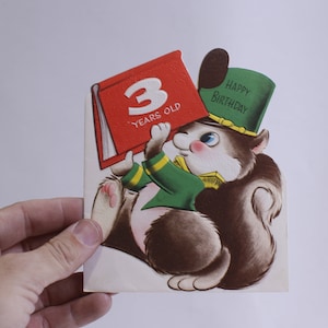 Alles Gute zum Geburtstag, 3 Jahre alt, Eichhörnchen Buch Karte, Grußkarte, Gedanken, personalisiert, Feiern, von Herzen, künstlerisch, handgeschrieben ~WH-013 221