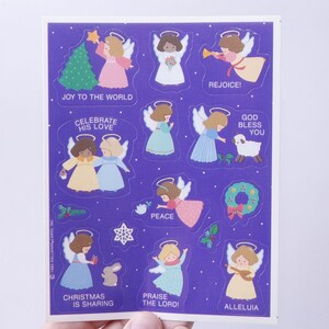 Navidad, Ángeles, Hoja de pegatinas, Hallmark, 1985, Saludos, Deseos, Fotos, Niños, Vintage, Colección ~ 20-17-577 AA