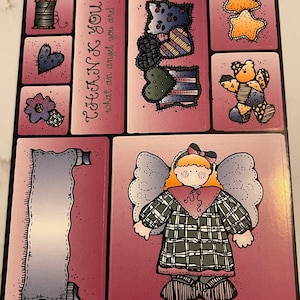 Landhausstil, Mädchen, Bär, Patchwork, Danke, Herz, Stern, Blume, DJ Inkers Stickerbogen, Basteln, Dekor, Kartenherstellung Vintage ~ 20-01-939