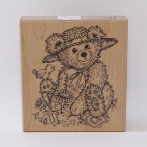 Ours en peluche, Mignon, Chapeau, Oiseau, Fleur, Timbre de message, 4 », Fabrication de cartes, Passe-temps, Artisanat pour enfants, Papeterie, vintage, ~M-17-01
