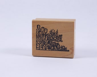 Bloemen, gras, hoek, textuur, natuur - Berichtstempel - Houten, Rubber, Stempel - Vintage - Kaarten maken ~ 20-01-133