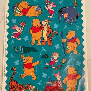 Disney, Winnie the Pooh, Aventuras, Picnic, Eeyore, Piglet, Tigger, Hoja de pegatinas, Sello, Artesanía, Decoración, Creación de tarjetas vintage ~ 20-01-1177
