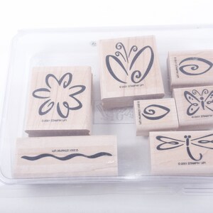 Estampado de dos pasos Flores frescas Formas de mariposa - Juego de sellos Mensaje Sellos de goma de madera - Vintage - Fabricación de tarjetas ~ 20-17-576