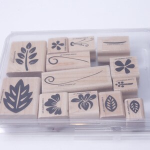 Flores tropicales, Estampado de dos pasos, Floral, Flores, Hojas, Juego de sellos, Madera, Caucho, Sellos de mensaje, Vintage, Fabricación de tarjetas, ~ M-03-08