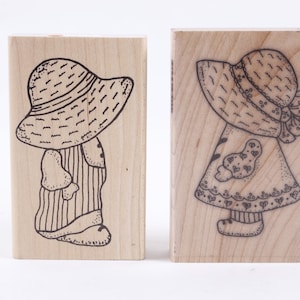 Holly Hobbie Adorable Boy Girl Kids Cute Couple Love Friendship - Stamp Set Wooden Rubber Message Stamps - vintage - Card Making ~ M-19-08