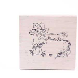 Este libro pertenece a, firma, marco, cenicienta, hada, niños - sello de mensaje - madera, caucho, sello - vintage - fabricación de tarjetas ~ 161012C