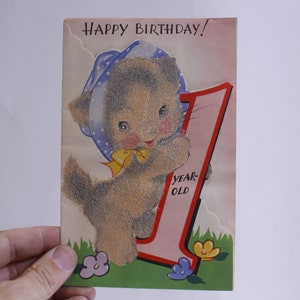 Feliz cumpleaños, tarjeta de gato de 1 año, tarjeta de felicitación, pensamientos, personalizada, celebración, sincera, artística, manuscrita ~ WH-013 221