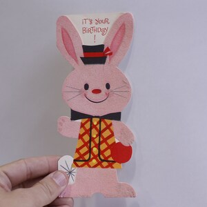 Cute Bunny Wearing Top Hat and Bow Tie, Birthday, Greeting Card, Shape Card, Folding, USED, Adorable, Craft Project, Vintage, ~ WH-08 363