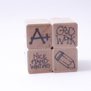 A+, Gute Arbeit, Schöne Handschrift, Bleistift, Schule, Motivation - Stempel set, Holz, Gummi, Nachrichtenstempel - Vintage - Kartenherstellung ~ 20-01-290