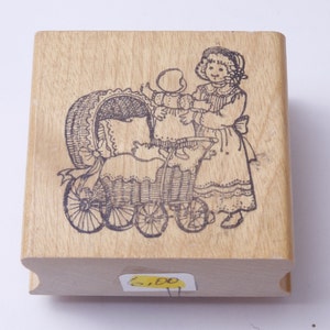 Maternidad, Madre con bebé, Cochecito de bebé, Amor, Felicidad, Sello de mensaje, Madera, Goma, Sello, Vintage, Fabricación de tarjetas, ~ 20-35-1252