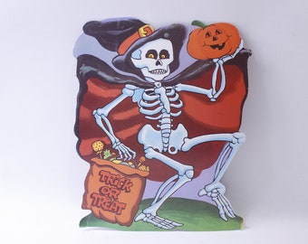 Halloween, skelet met een pompoen, papieren decoratie, muurhangend bord, leraar, klaslokaal, school, vakantiedecor, ~ 240210-WH 893