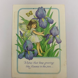 bloemenfeeën, Verjaardagswensen, Meisje, Blauw, Iris, Bloemen, Wenskaart, Kids Craft, Scrapbooking, Hobby, Papier, Briefpapier, ~20-01-1062