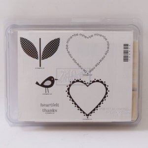 Merci du coeur, oiseau, plante, coeur, soyez à moi, jeu de tampons, bois, caoutchouc, tampons à message, vintage, fabrication de cartes, ~ MISC-052 192
