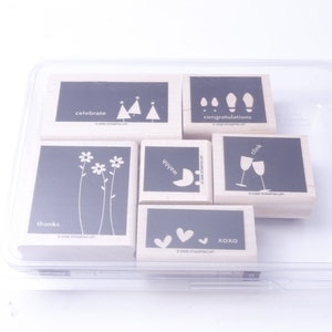 In ieder geval, Vier, Gefeliciteerd, Clink, Xoxo, Bedankt, Wahhh, Stempel Set, Houten, Rubber, Bericht Stempels, Vintage, Kaart maken, ~ 20-01-390