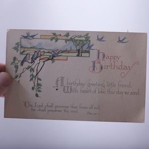 Swallows, Little Birds, Happy Birthday, Greeting Card, Used, Retro, Gifting, Framing, Craft Project, ~ 240128-WH 804