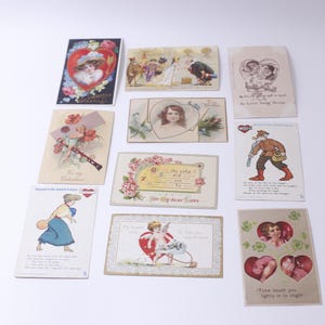 Retro Post Cards, Set of 10, Valentine Greetings, Adorable, Illustrations, Collectible, Scrapbooking, Craft Project, ~ 241105-WH M-05-09