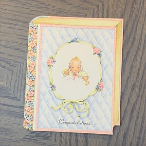New Baby and Blue Keepsake Memory Book, Vintage Used Greeting Card, Folding, Floral Design, Craft Project, ~ GC-5 66